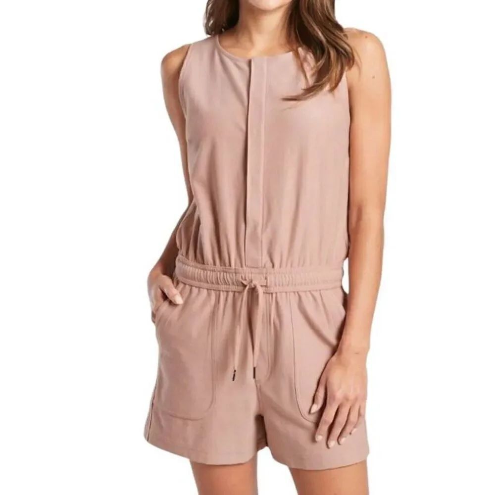 Athleta Farallon Cotton Romper Women's Medium Mocha Latte Blush Comfy Lounge